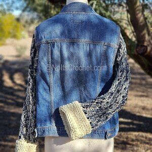 Denim Jacket with Crochet Sleeves